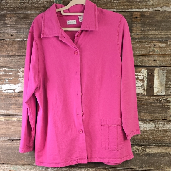 East West Pink Button-Up Shacket, Plus Size 2X - Picture 1 of 4